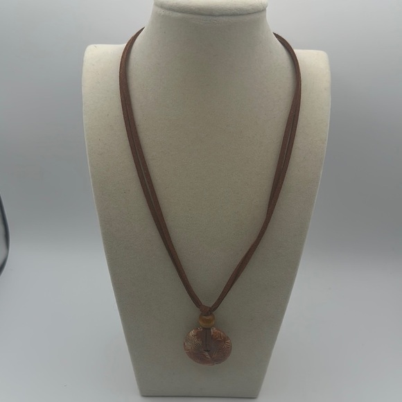 Coral Fossil Jade Donut Pendant Necklace - Picture 9 of 10